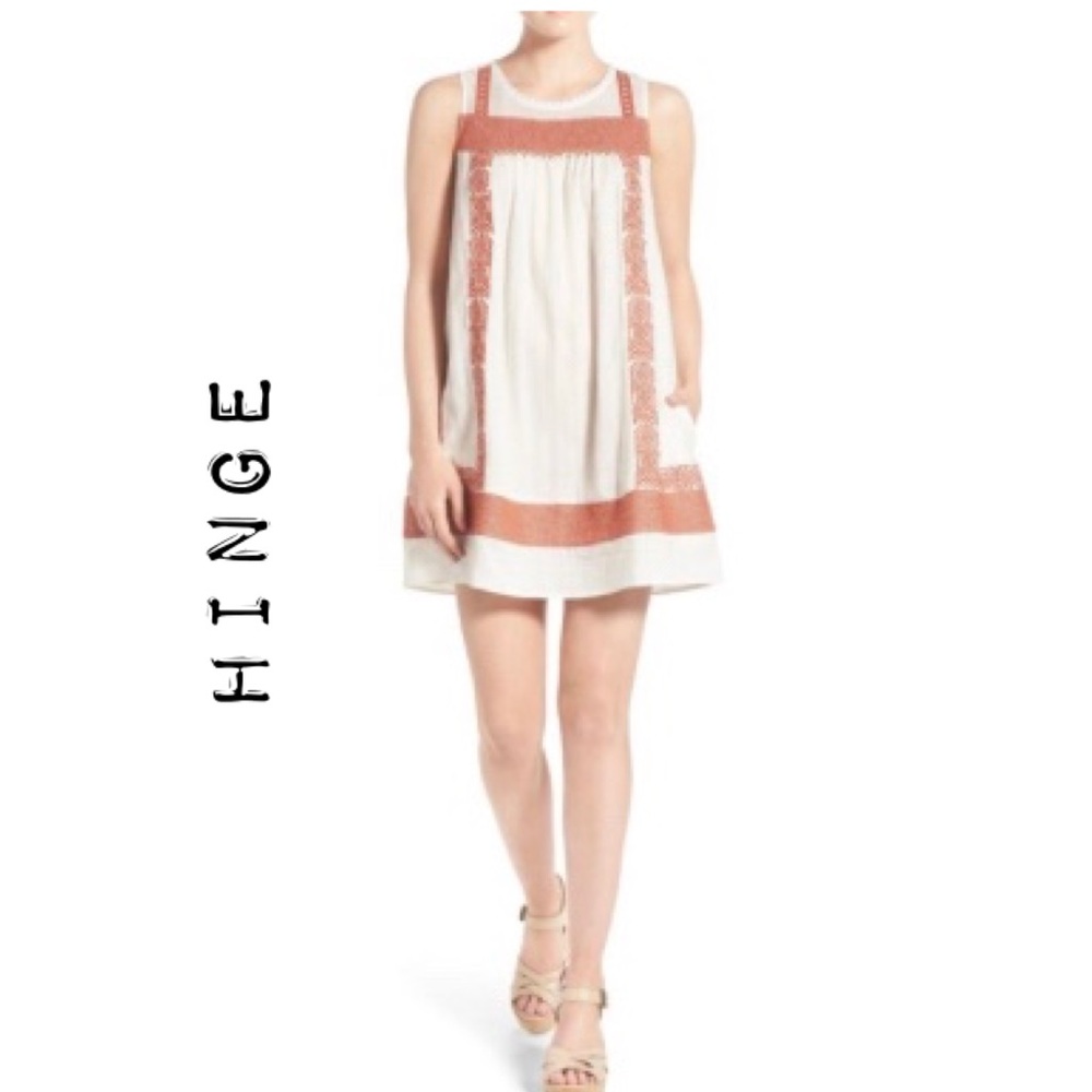 Hinge embroidered sleeveless shift dress XS